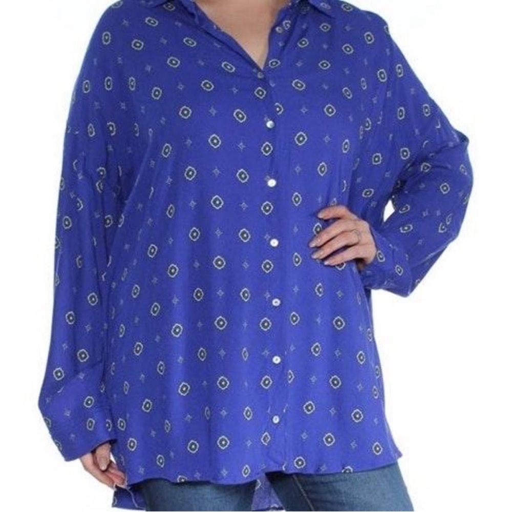 Free People Intimately Royal Blue Button Down Top